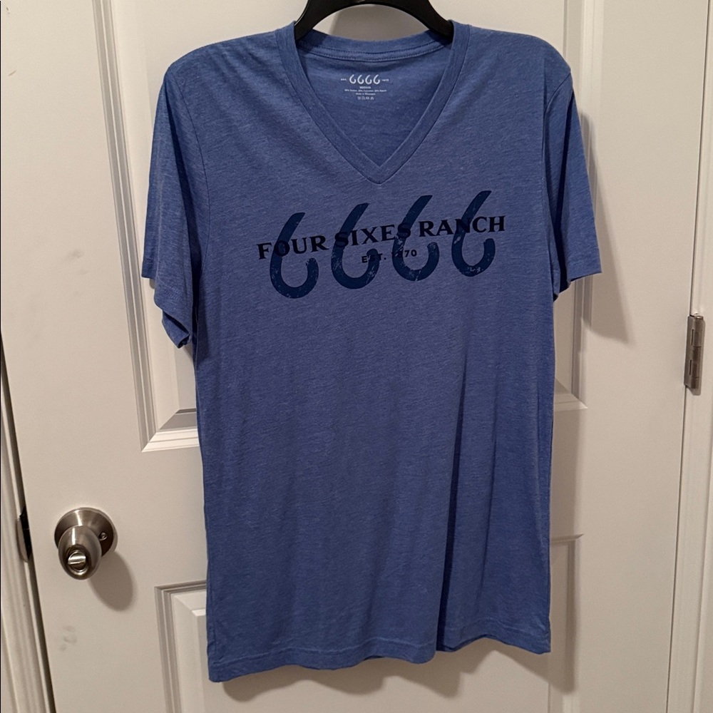 6666  Four Sixes Ranch Blue V-Neck Graphic T-Shirt
